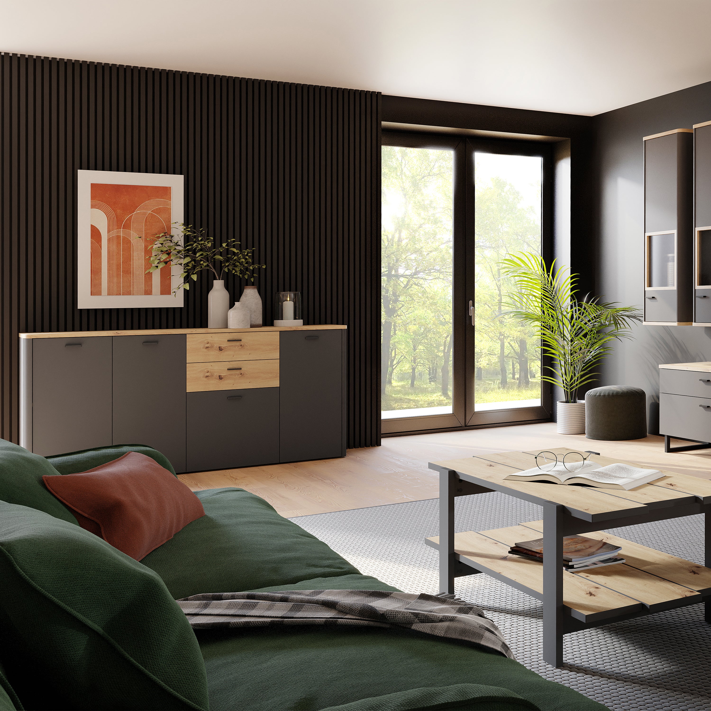 Klara 4 Door 2 Drawer Chest in Grey and Oak