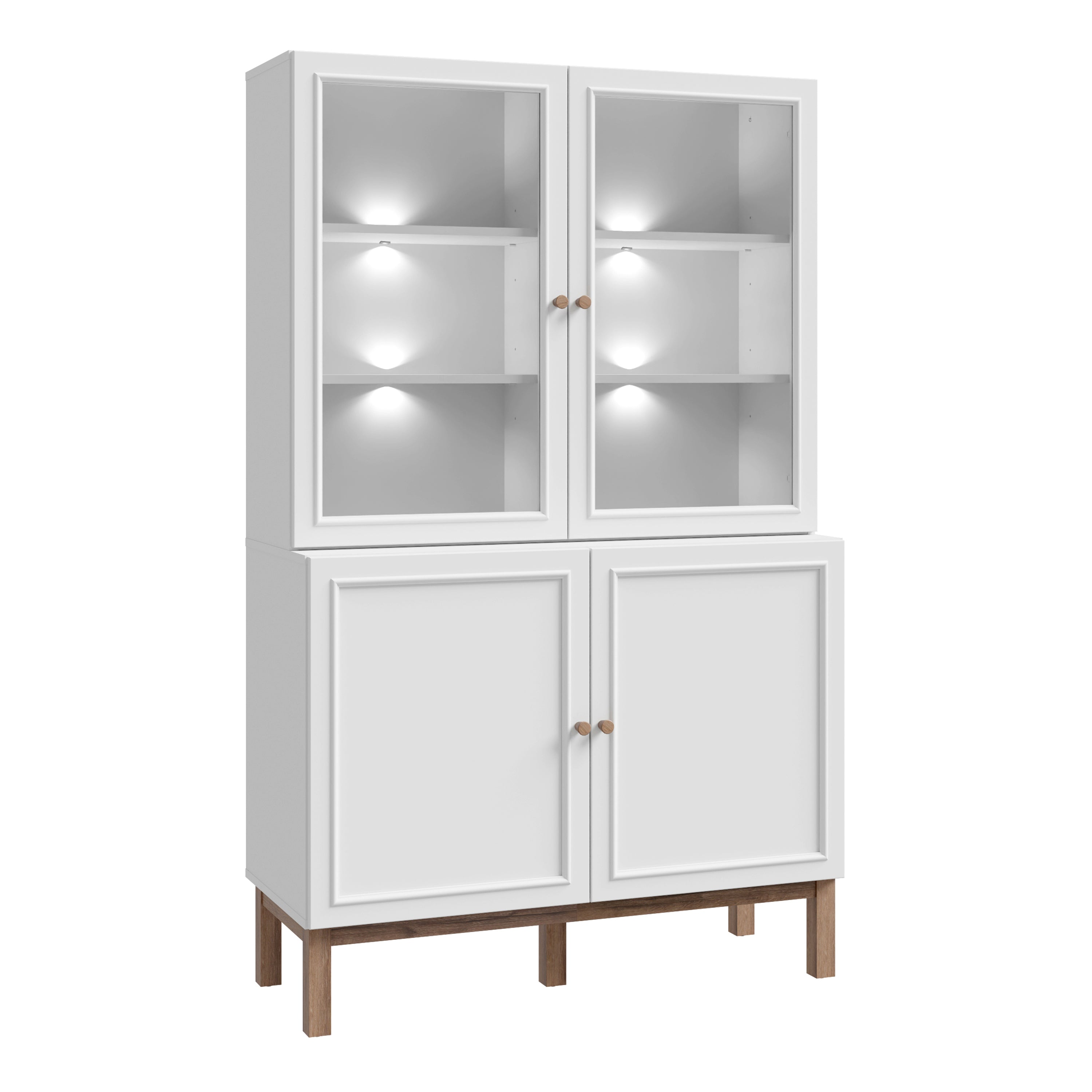 Wensley Display Cabinet with 2 Doors and 2 Glass Doors in Light Grey and Oak inc LED Lighting