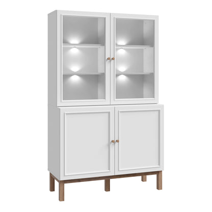 Wensley Display Cabinet with 2 Doors and 2 Glass Doors in Light Grey and Oak inc LED Lighting