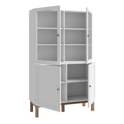 Wensley Display Cabinet with 2 Doors and 2 Glass Doors in Light Grey and Oak inc LED Lighting