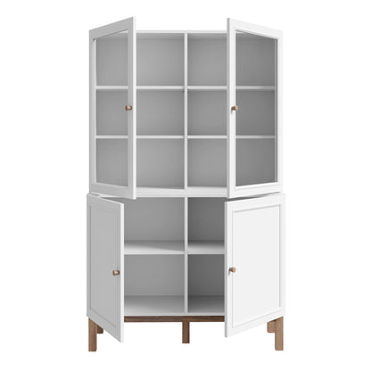 Wensley Display Cabinet with 2 Doors and 2 Glass Doors in Light Grey and Oak inc LED Lighting