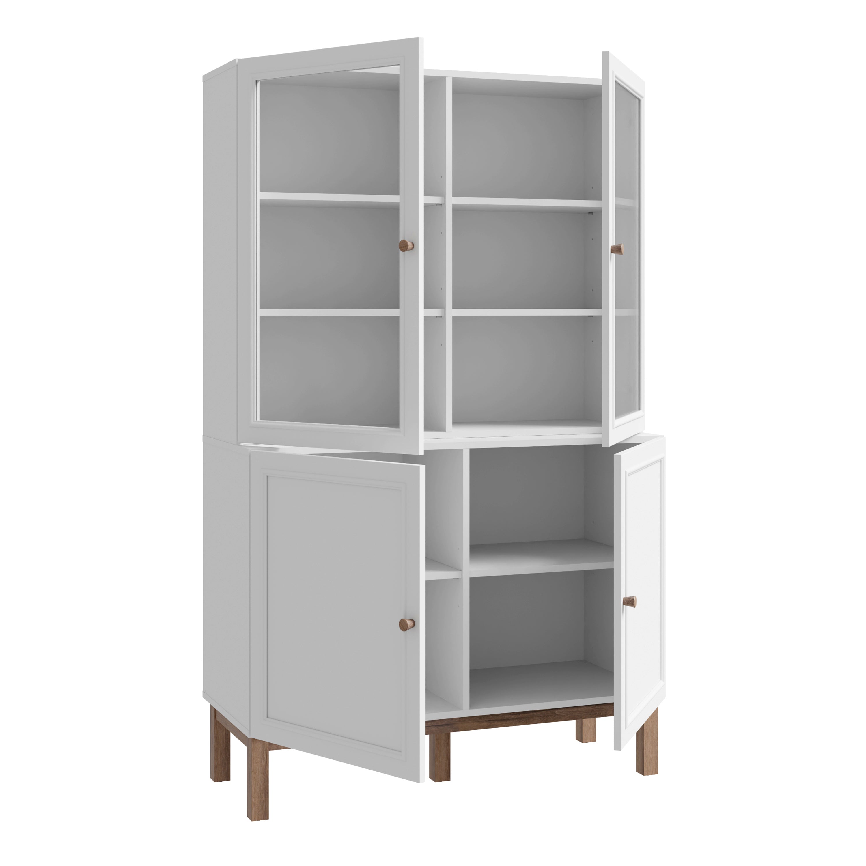 Wensley Display Cabinet with 2 Doors and 2 Glass Doors in Light Grey and Oak