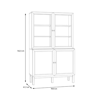 Wensley Display Cabinet with 2 Doors and 2 Glass Doors in Light Grey and Oak