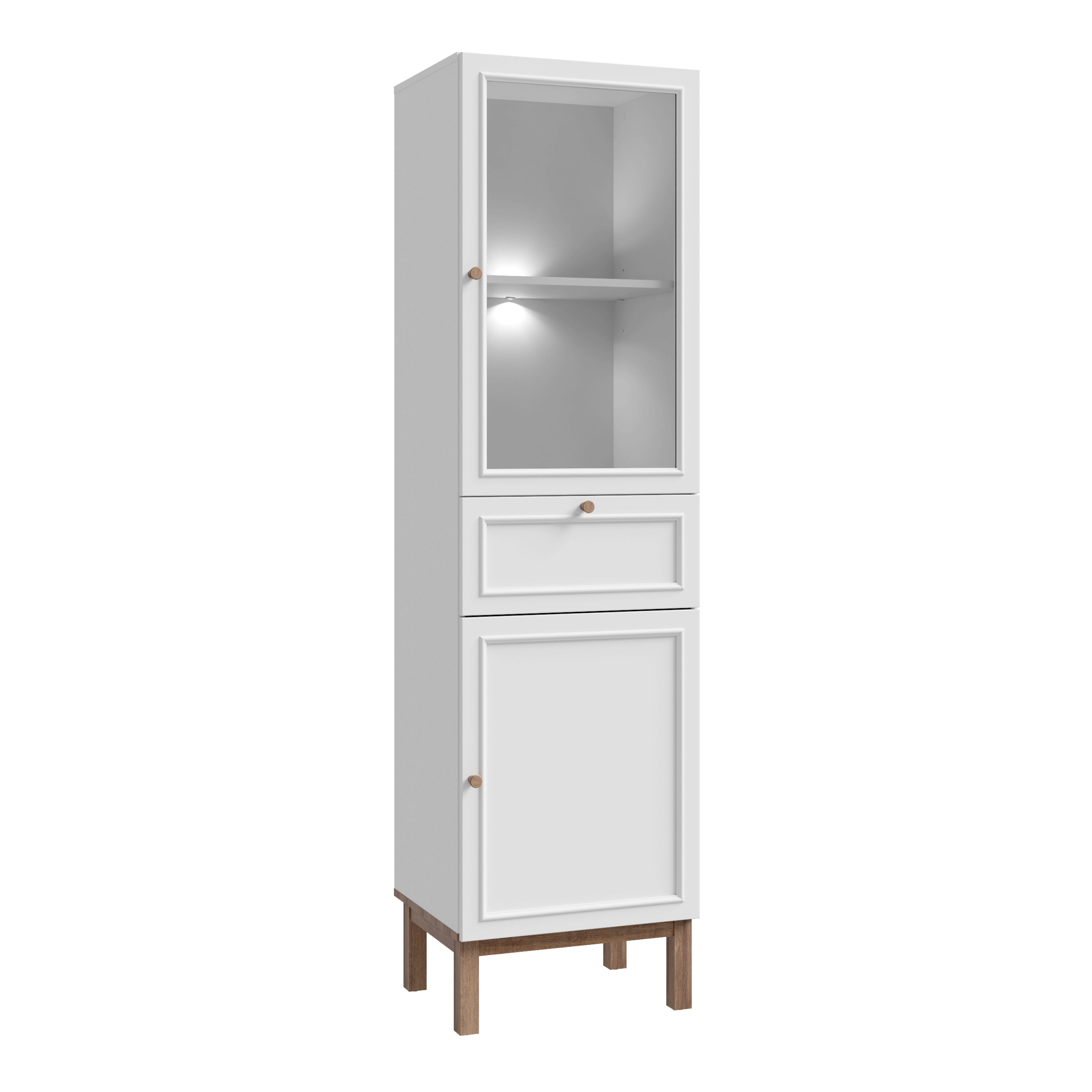 Wensley Display Cabinet with 1 Door 1 Drawer and  1 Glass Door in Light Grey and Oak inc LED Lighting