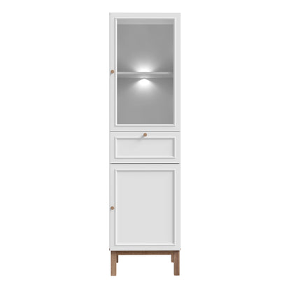 Wensley Display Cabinet with 1 Door 1 Drawer and  1 Glass Door in Light Grey and Oak inc LED Lighting