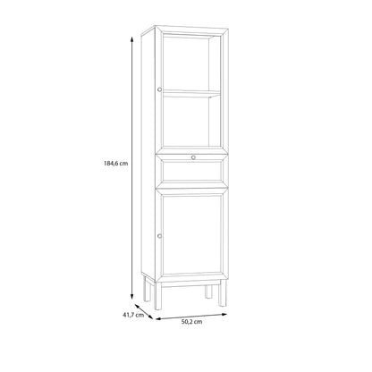 Wensley Display Cabinet with 1 Door 1 Drawer and  1 Glass Door in Light Grey and Oak inc LED Lighting