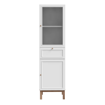 Wensley Display Cabinet with 1 Door 1 Drawer and  1 Glass Door in Light Grey and Oak