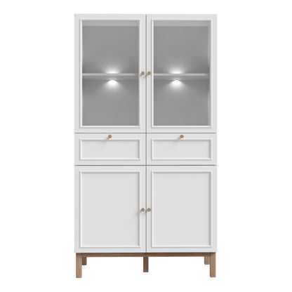 Wensley Display Cabinet with 2 Doors 2 Drawers and 2 Glass Doors in Light Grey and Oak inc LED Lighting