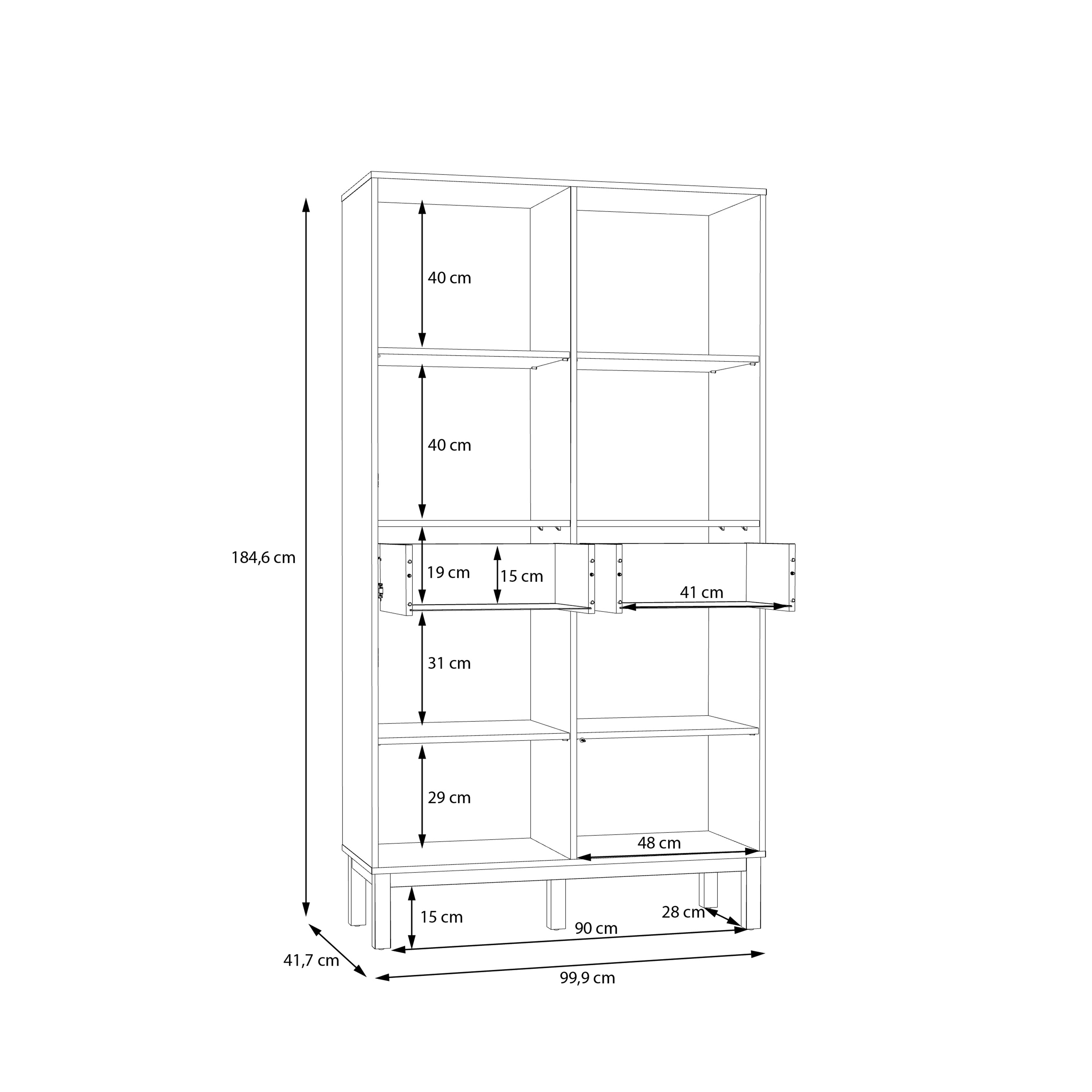 Wensley Display Cabinet with 2 Doors 2 Drawers and 2 Glass Doors in Light Grey and Oak inc LED Lighting