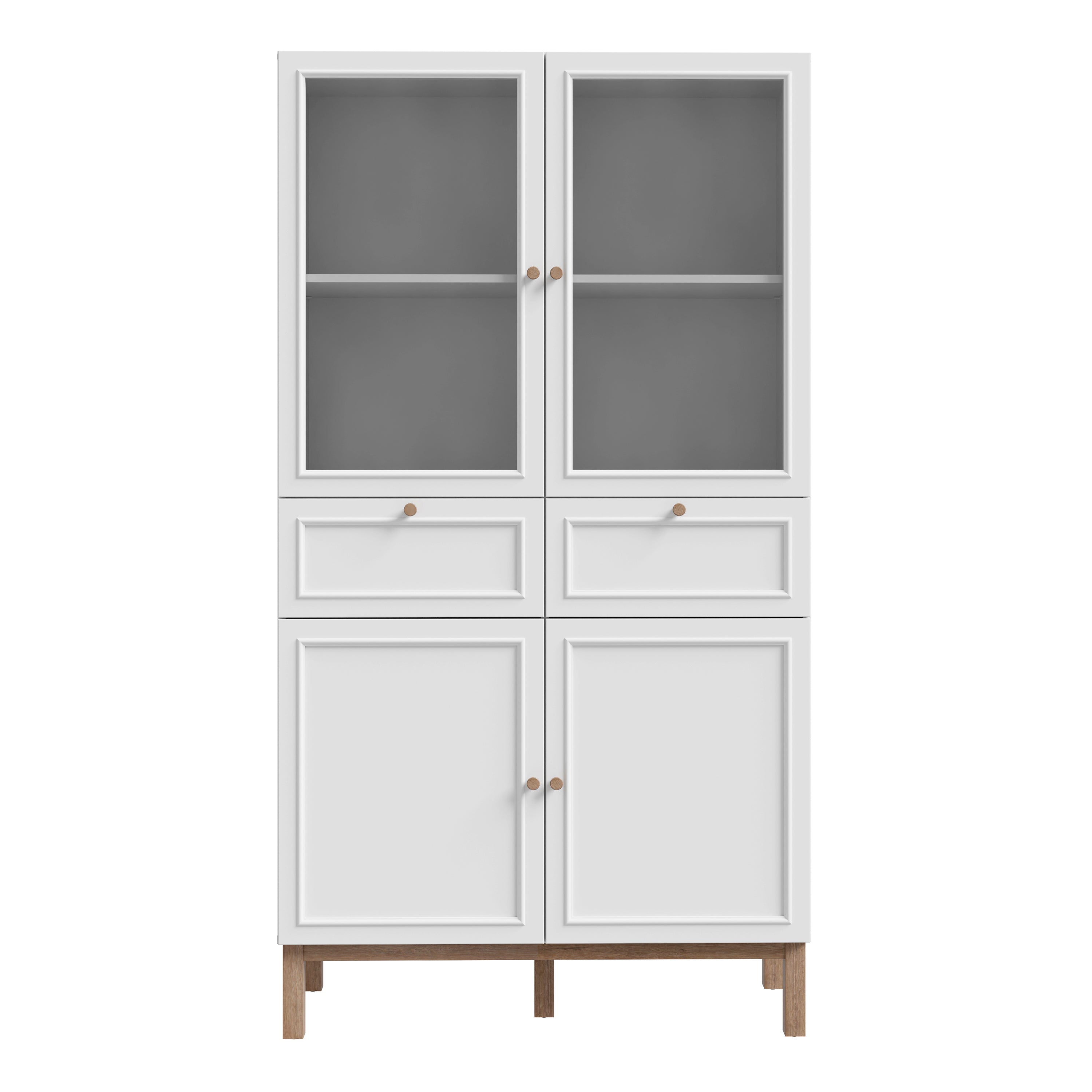 Wensley Display Cabinet with 2 Doors 2 Drawers and 2 Glass Doors in Light Grey and Oak