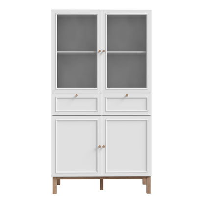 Wensley Display Cabinet with 2 Doors 2 Drawers and 2 Glass Doors in Light Grey and Oak