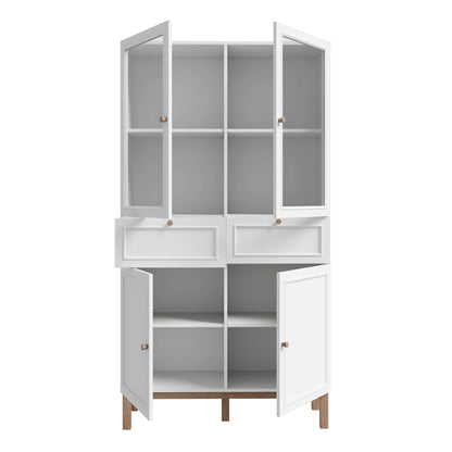 Wensley Display Cabinet with 2 Doors 2 Drawers and 2 Glass Doors in Light Grey and Oak