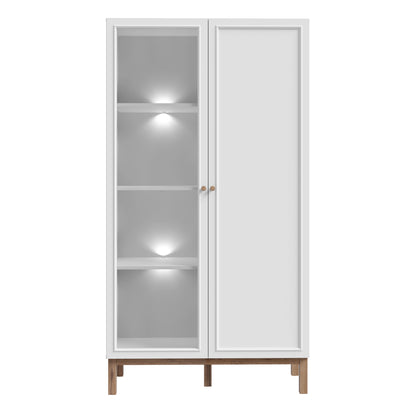 Wensley Display Cabinet with 1 Door and  1 Glass Door in Light Grey and Oak inc LED Lighting