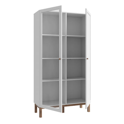 Wensley Display Cabinet with 1 Door and  1 Glass Door in Light Grey and Oak inc LED Lighting