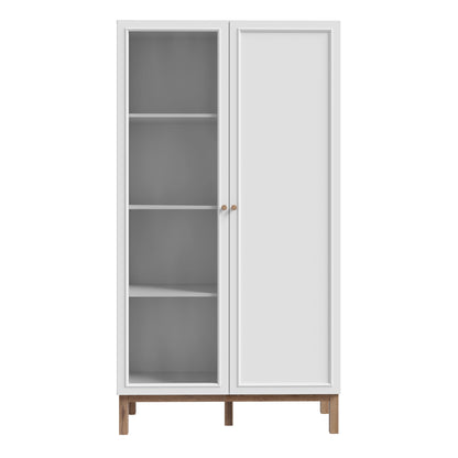 Wensley Display Cabinet with 1 Door and  1 Glass Door in Light Grey and Oak