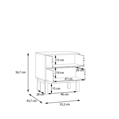Wensley 2 Drawer Bedside Chest in Light Grey and Oak