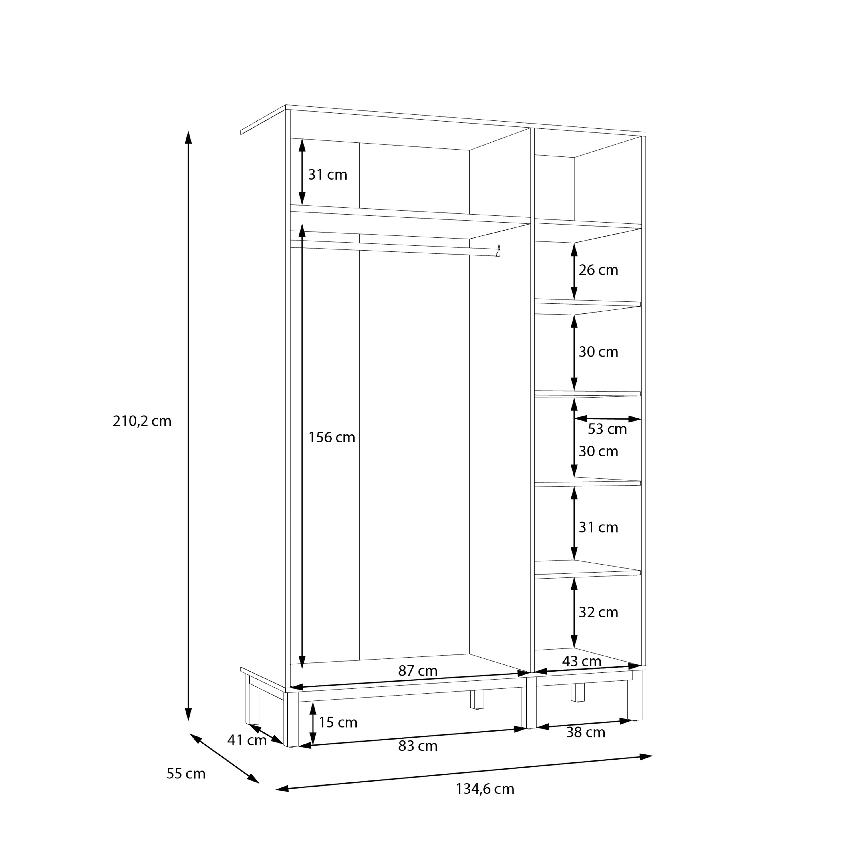 Wensley 3 Door Wardrobe in Light Grey and Oak