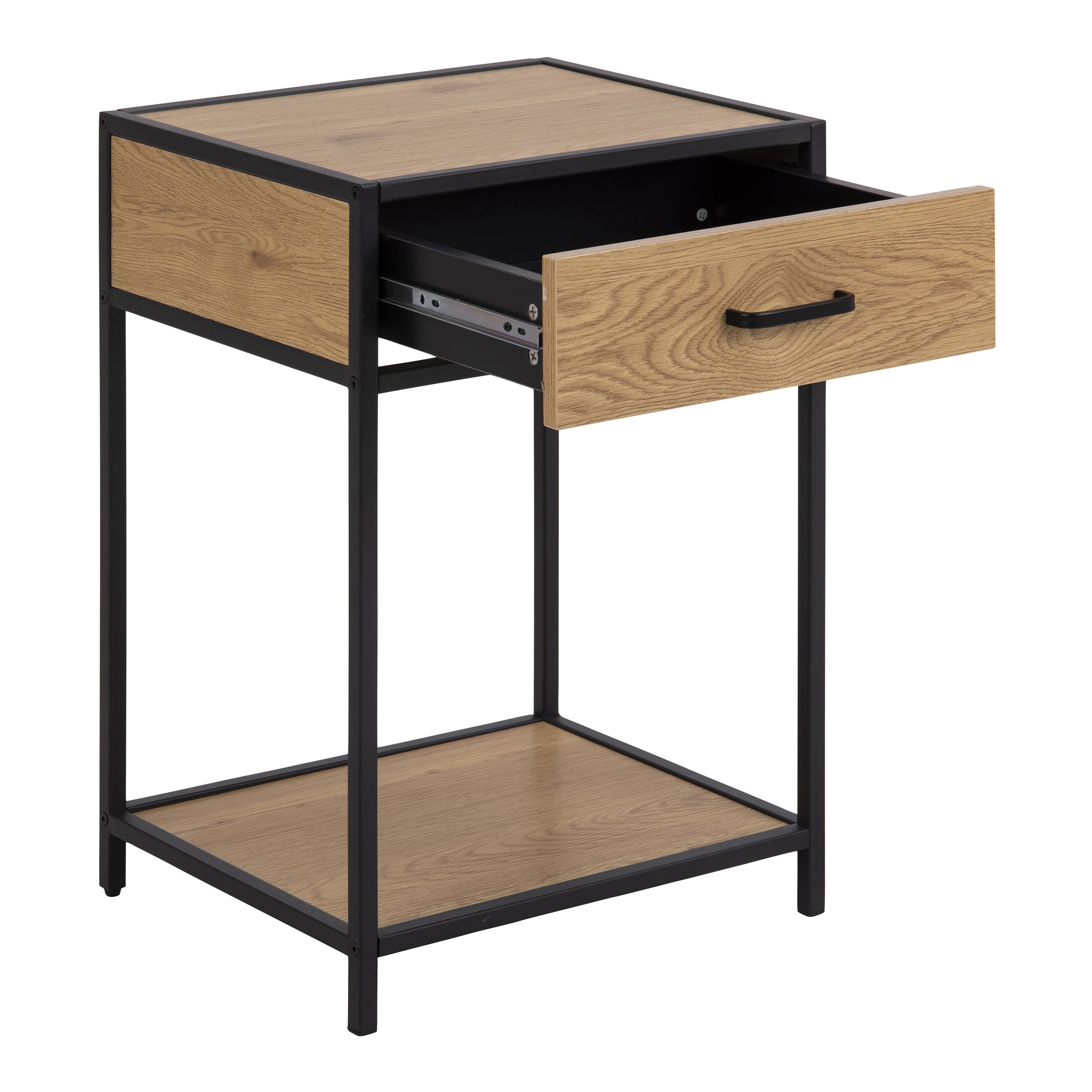 Seaford Bedside Table with 1 Drawer in Black & Oak