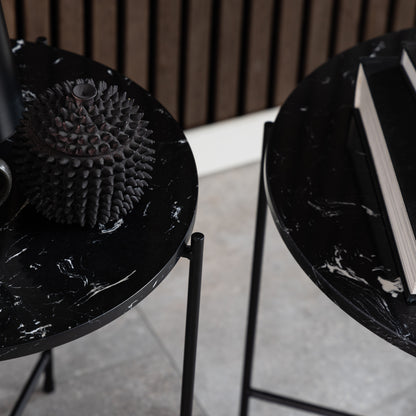 Avila Side Table with Black Polished Marble Stone 52x40cm