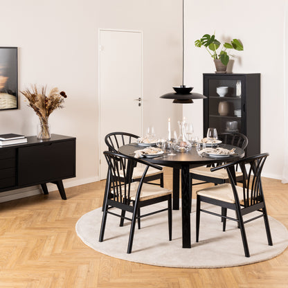 Montreux Round Extending Dining Table in Black 115-154 cm Included 4 Cassandra Dining Chair with Armrest in Black