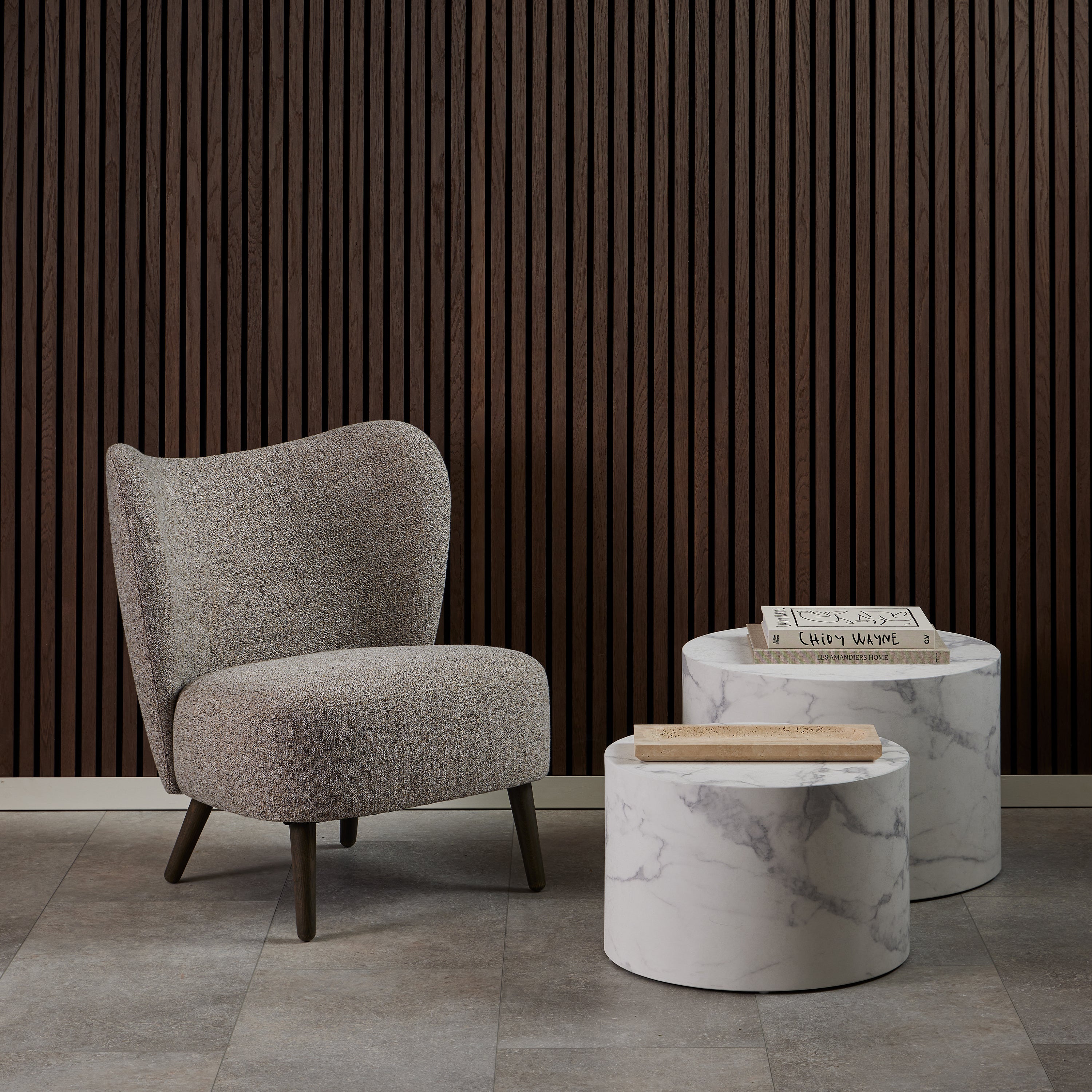 Dice Round Coffee Table Set of 2 in White Marble and Carrara Rough Paper