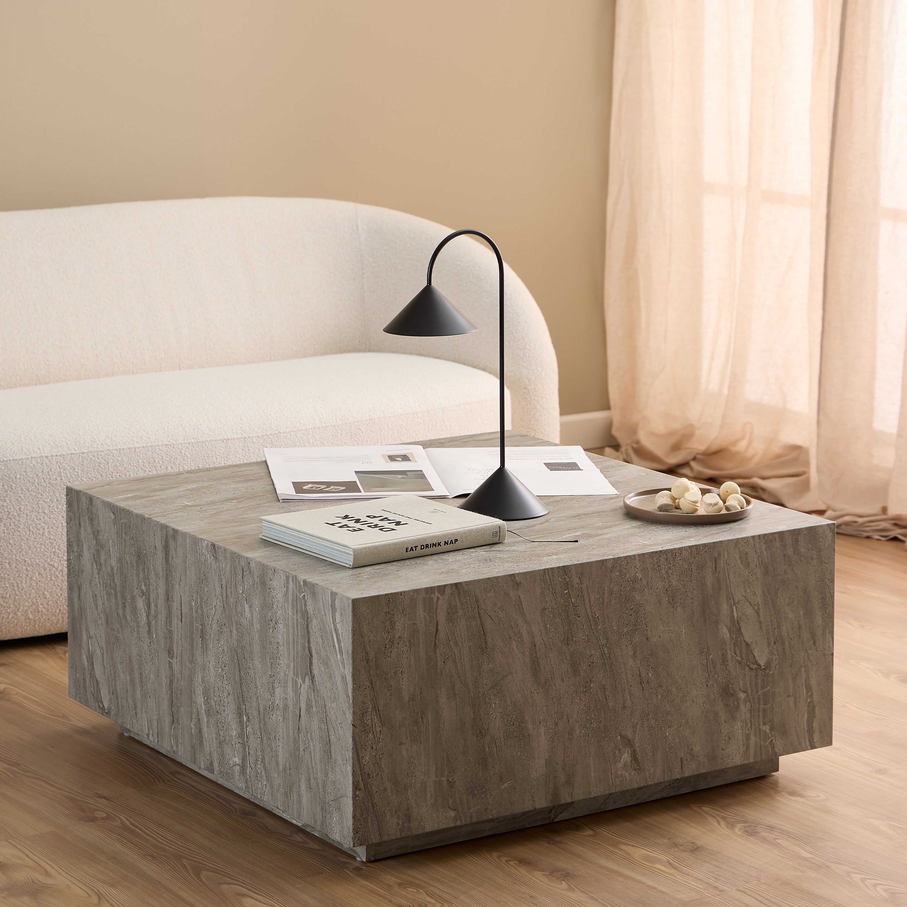 Dice Square Coffee Table in Grey Marble 90x90x42cm