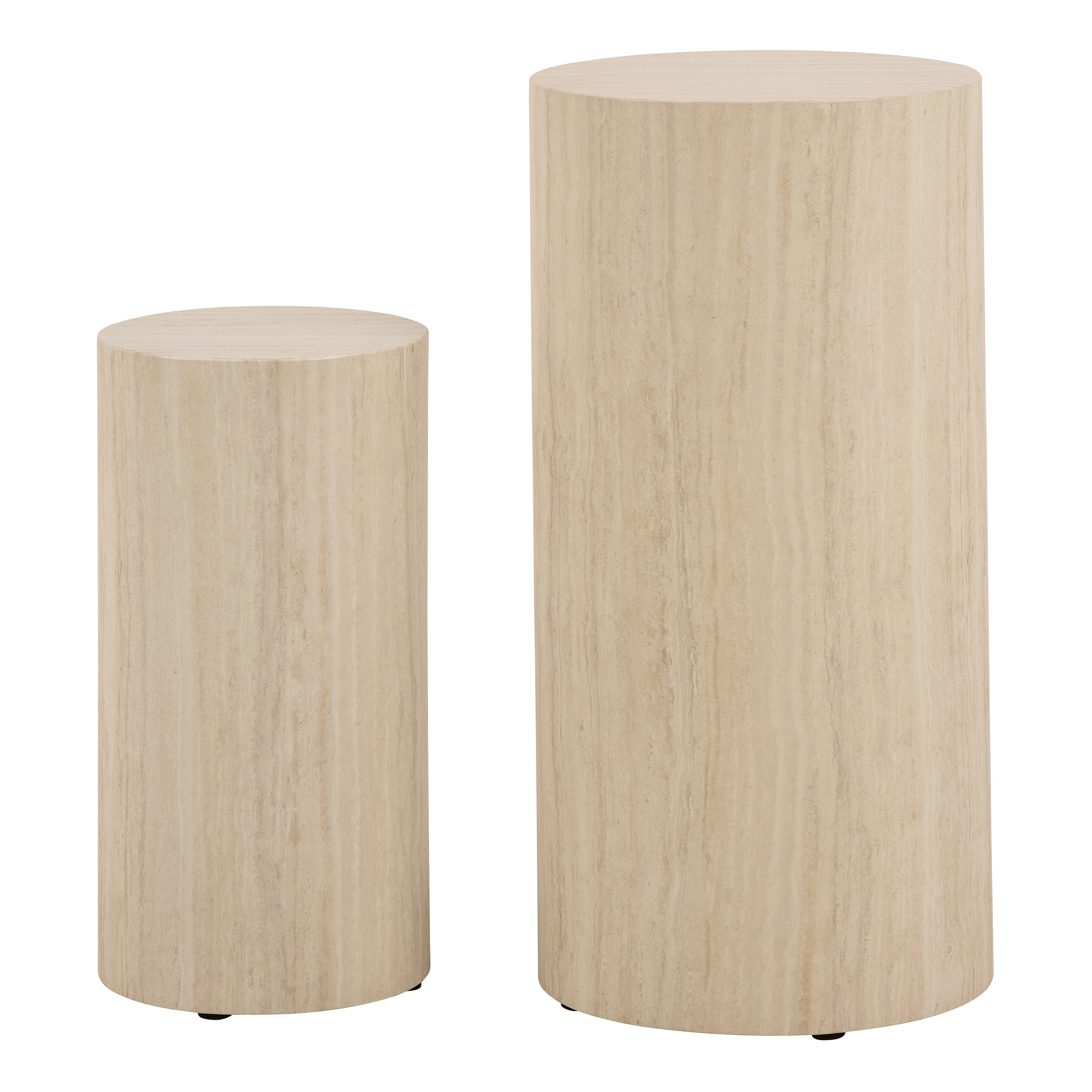 Dice Round Pedestal Set of 2 in Travertine Rough Paper