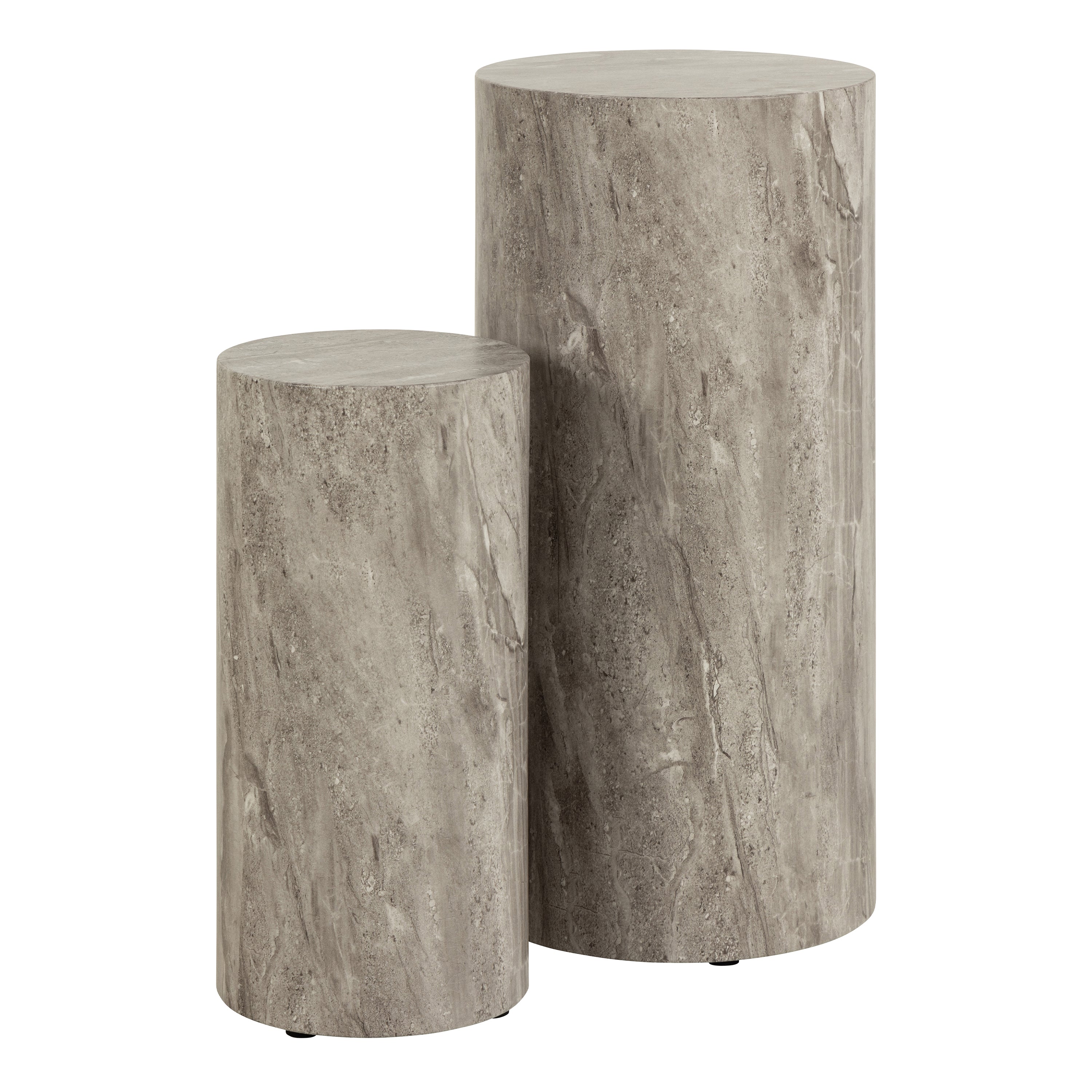Dice Round Pedestal Set of 2 in Grey Marble and River Rough Paper