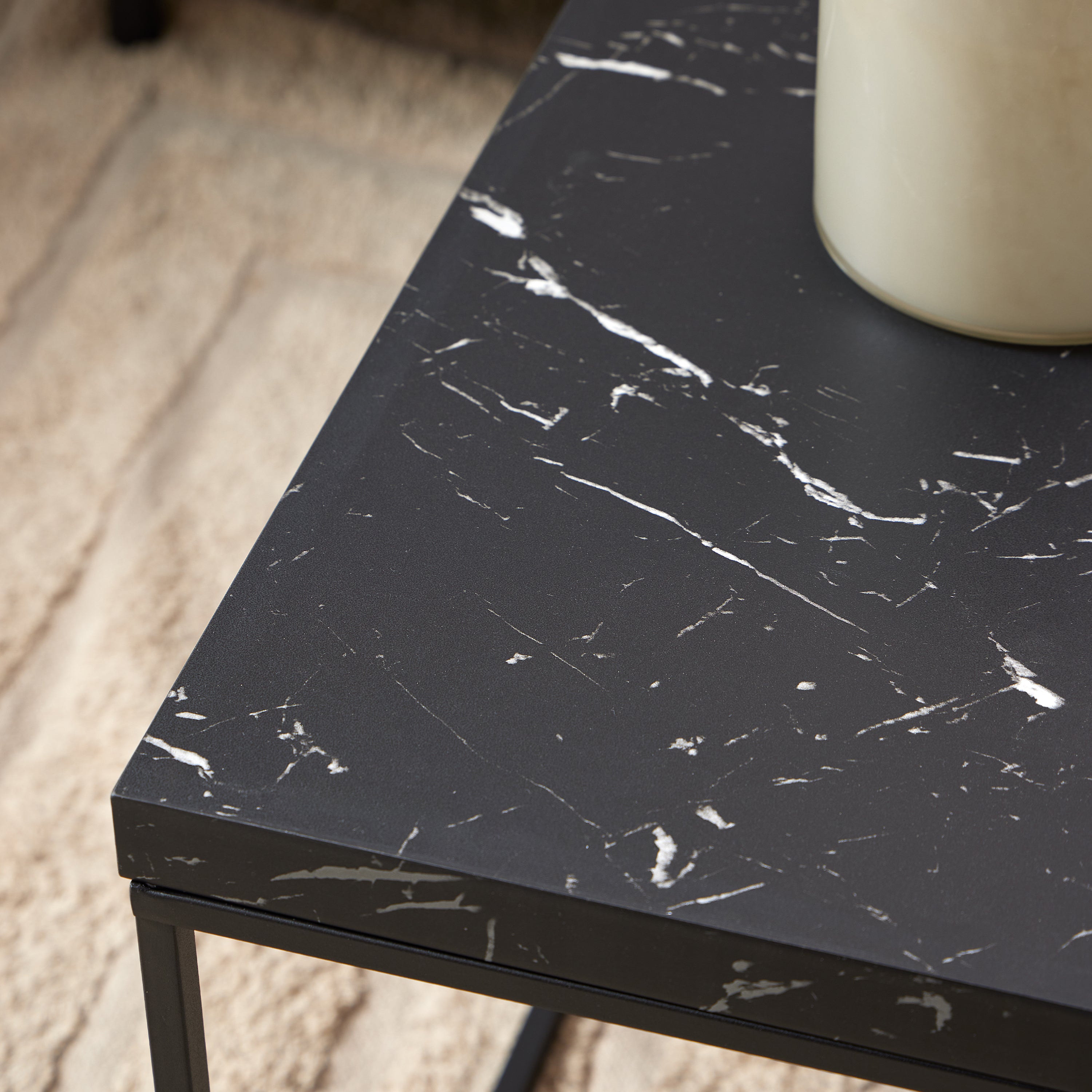 Barossa Coffee Table with Black Marble Marquina Top & Black Steel Base 110x55x45cm