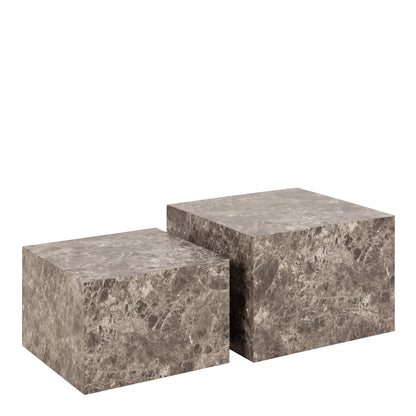 CLEARANCE Dice Square Coffee Table Set in Light Brown Emperador Rough Paper