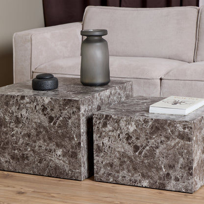 CLEARANCE Dice Square Coffee Table Set in Light Brown Emperador Rough Paper