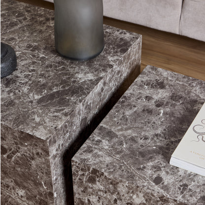 CLEARANCE Dice Square Coffee Table Set in Light Brown Emperador Rough Paper