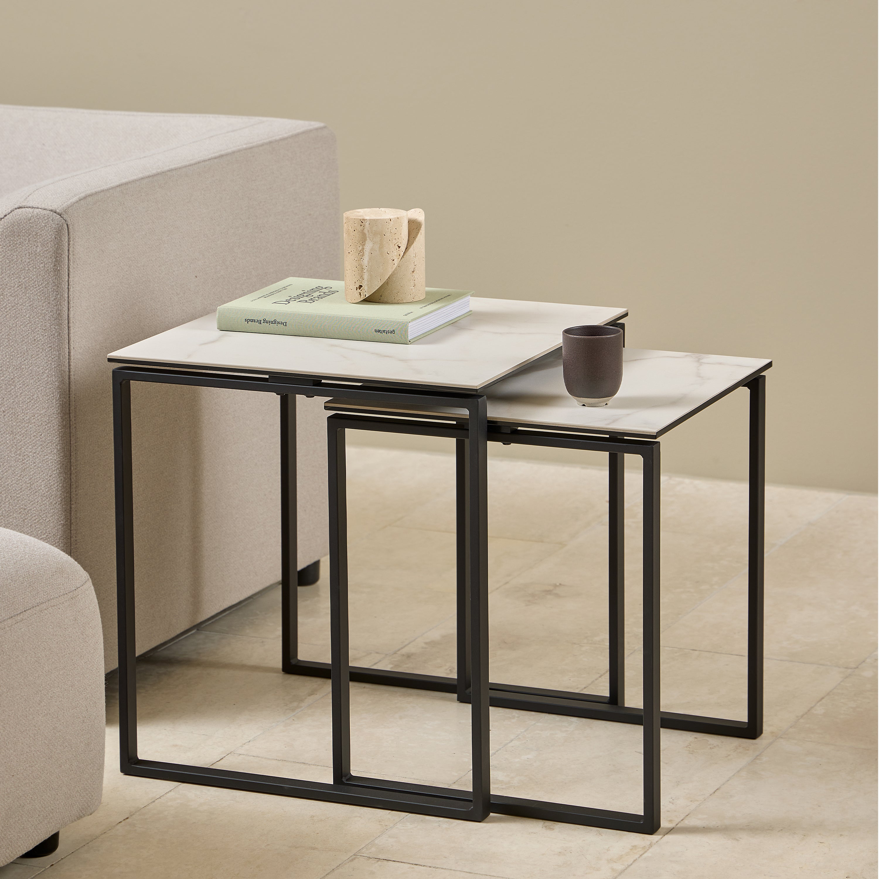 Katrine Square Coffee Table Set in Ceramic White