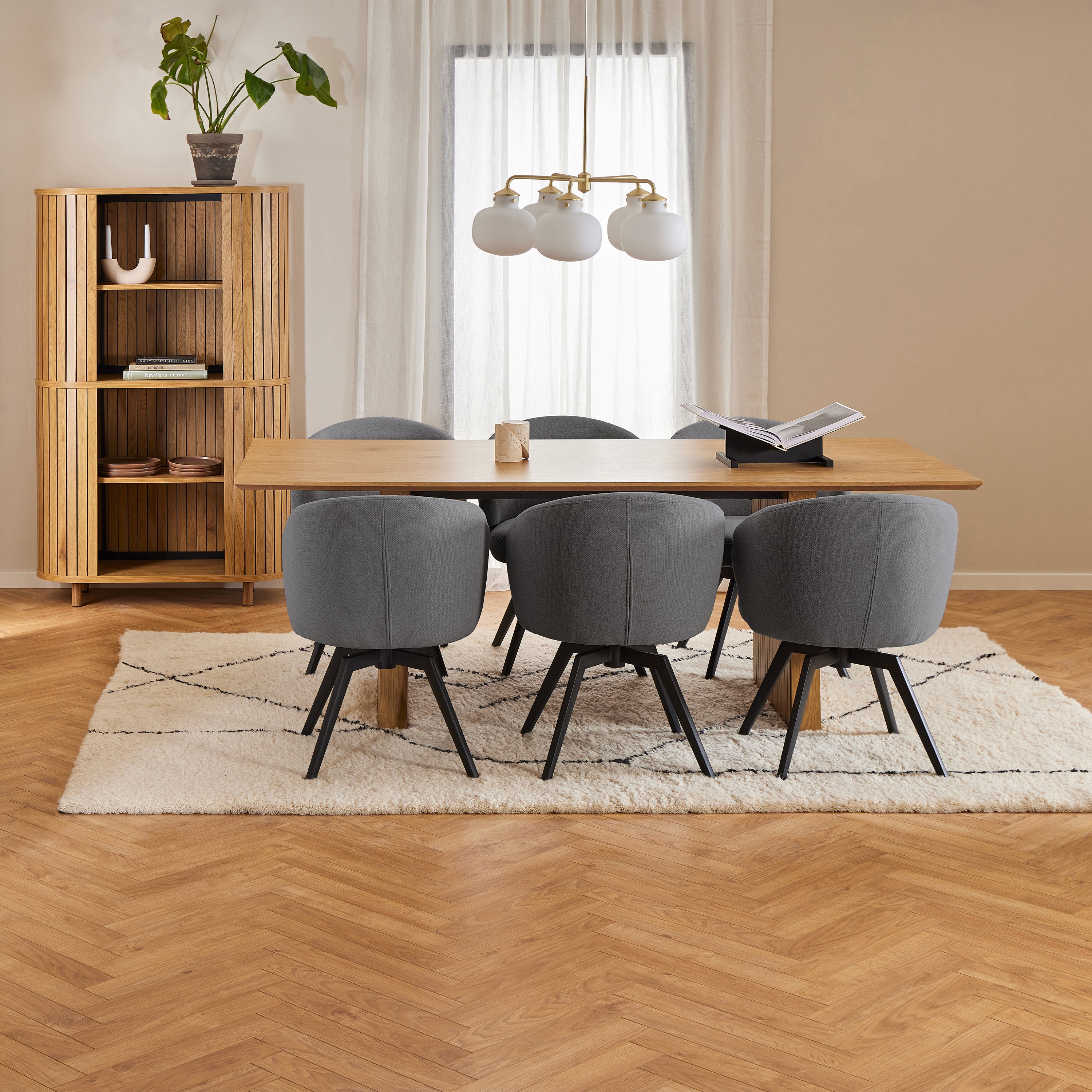 Darlene Dining Chair with Armrest and Swivel Function in Grey