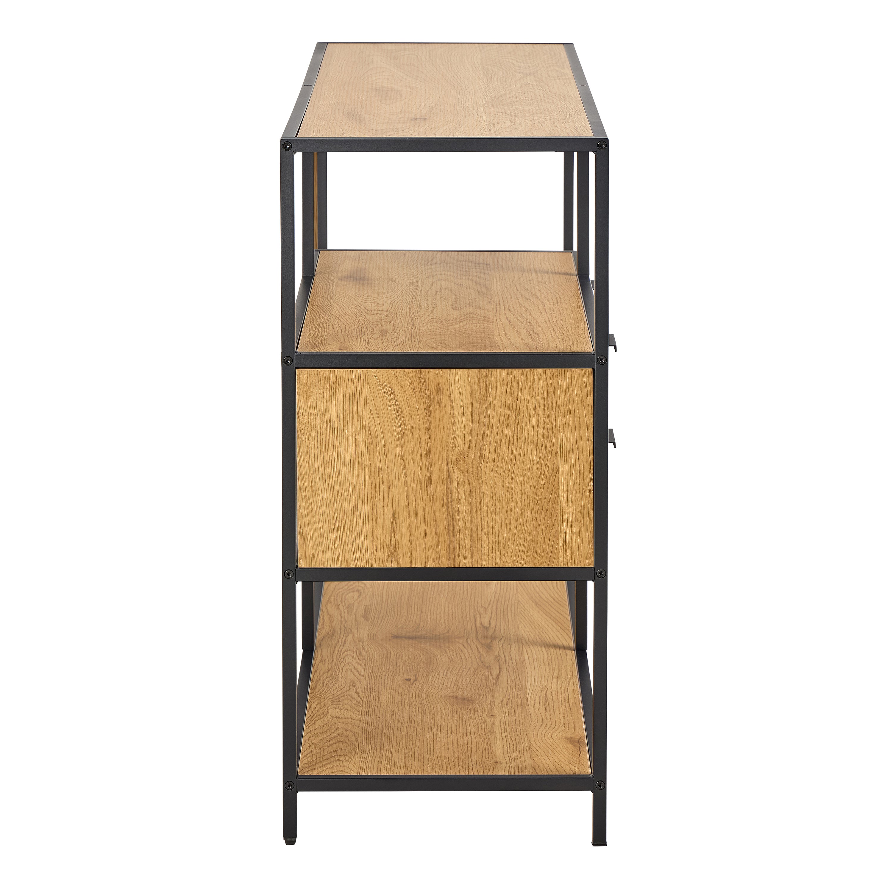 Seaford Wide Oak Metal Bookcase 2 Drawers and 3 Shelves in Matt Wild Oak