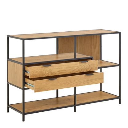 Seaford Wide Oak Metal Bookcase 2 Drawers and 3 Shelves in Matt Wild Oak