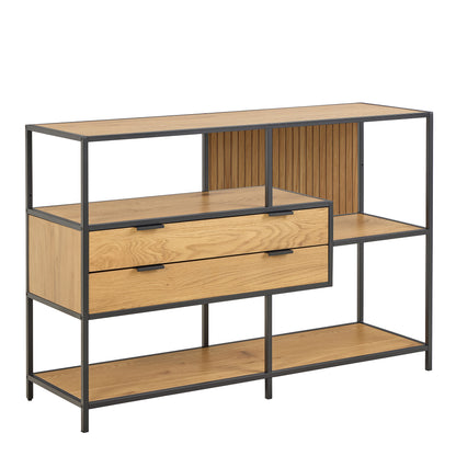 Seaford Wide Oak Metal Bookcase 2 Drawers and 3 Shelves in Matt Wild Oak