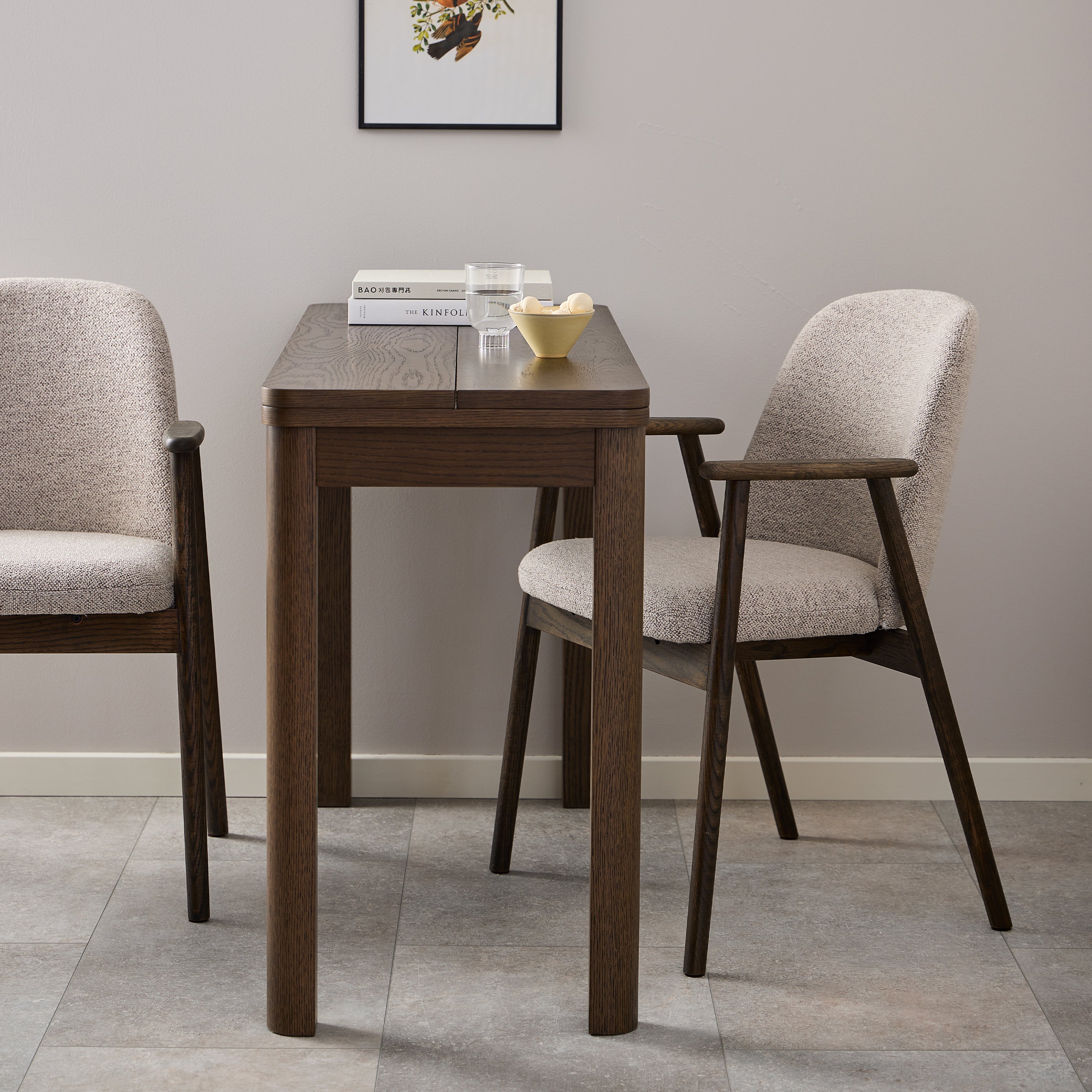 Leo Dining Chairs With Armrest in Monza Fabric Beige Set of 2