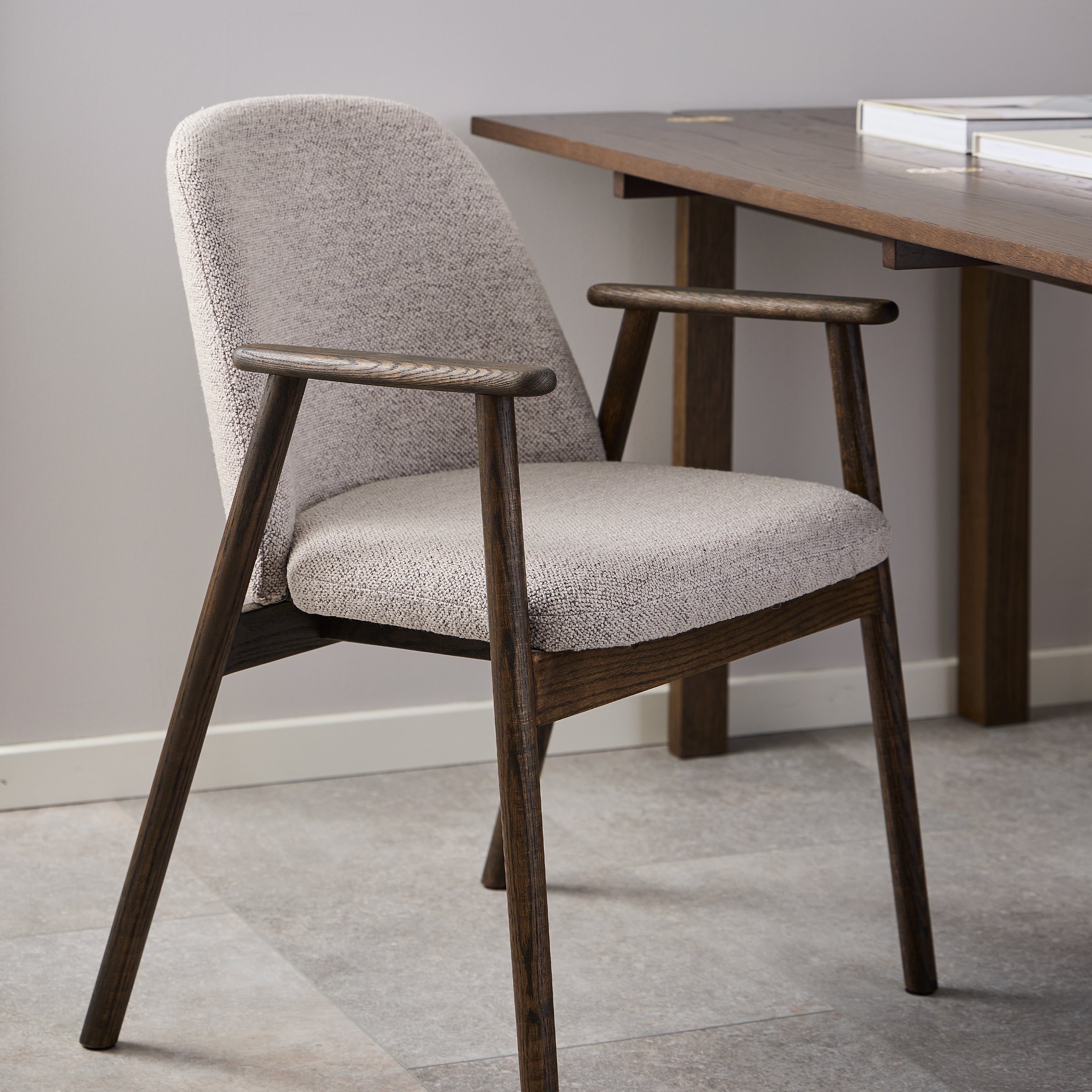 Leo Dining Chairs With Armrest in Monza Fabric Beige Set of 2