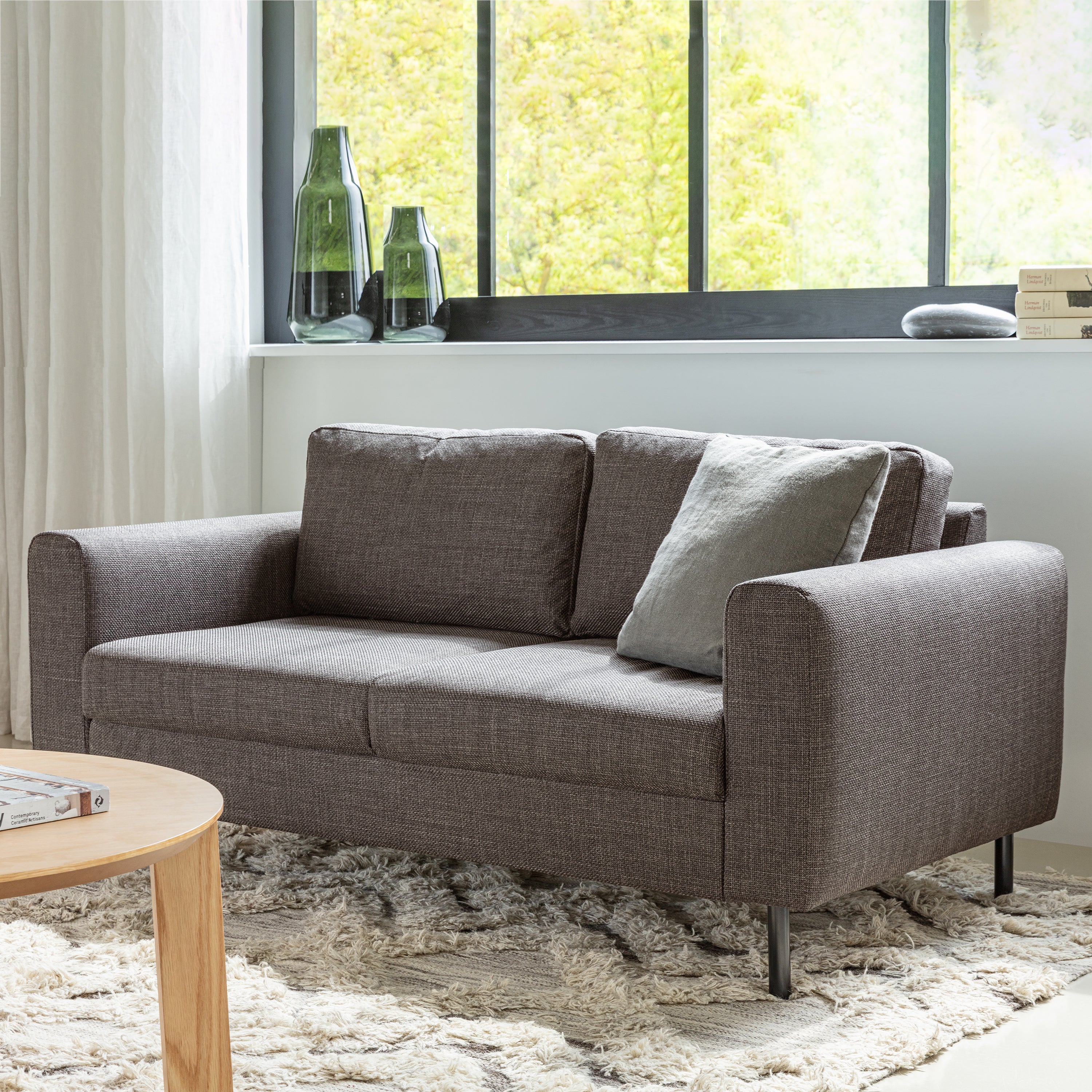 Omaha 2 Seater Sofa in Light Grey Brown Fabric