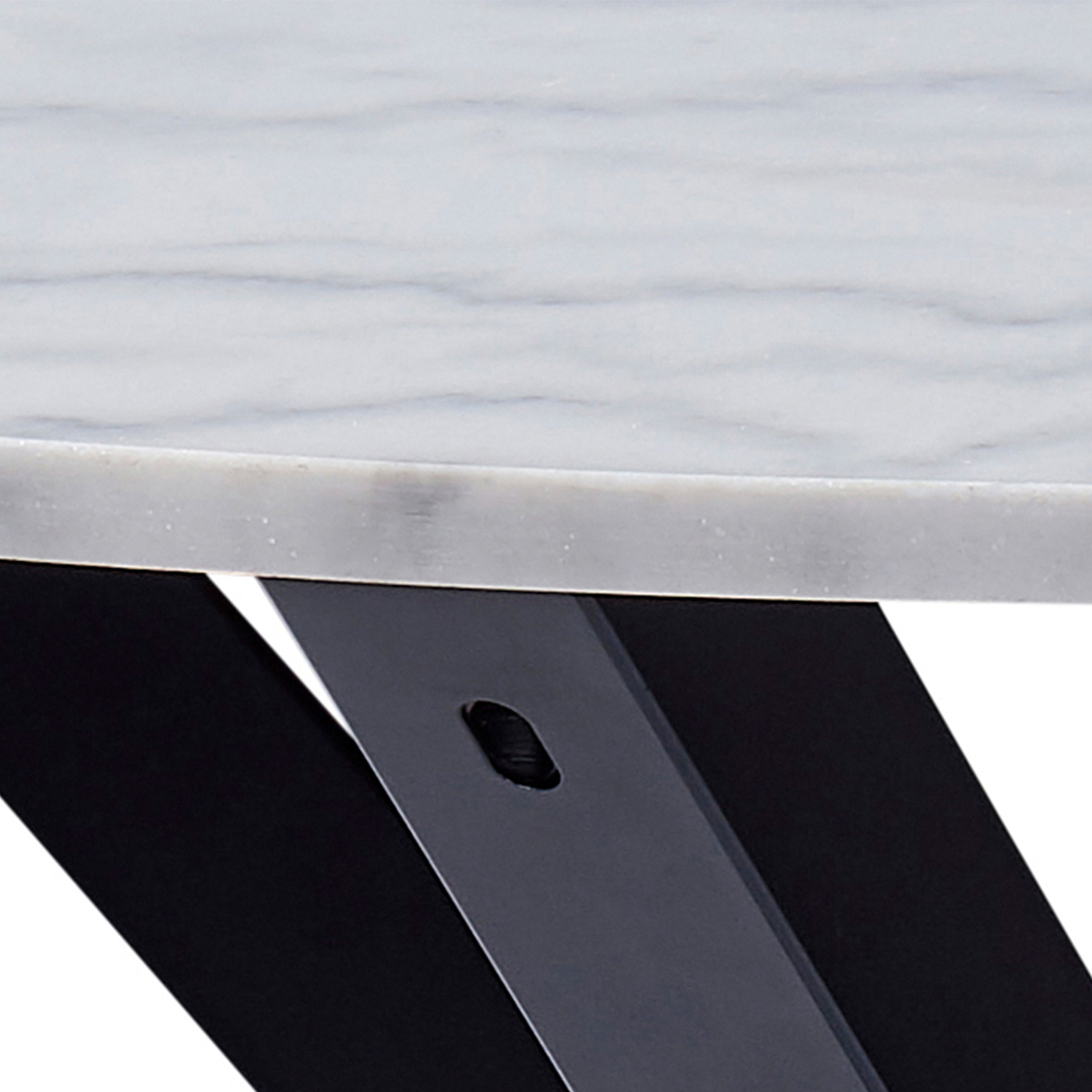 Heaven Round Dining Table with White Polished Marble Top Included 4 I_Oregon Dining Chair In Black with Cream Stitching,