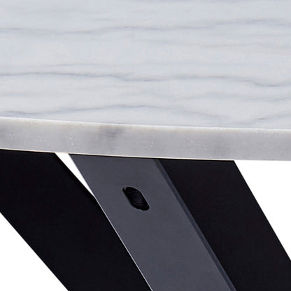 Heaven Round Dining Table with White Polished Marble Top Included 4 I_Oregon Dining Chair In Black with Cream Stitching,