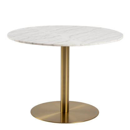 Corby Round Dining Table with White Polished Marble Top & Gold Base
