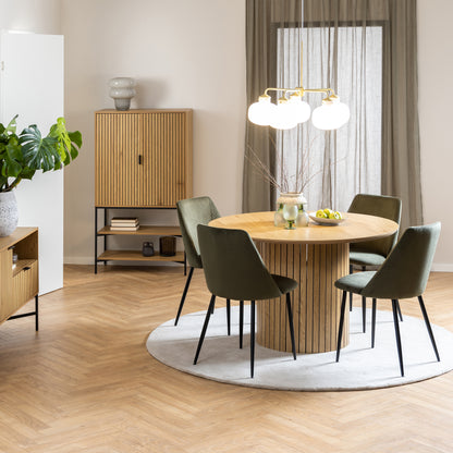 Yale Dining Table in Oak Included 4 Ines Dining chair in Olive Green