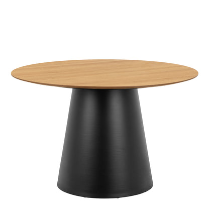 Soli Round Dining Table in Oak/Black 120x75cm Included 4 Darlene Dining Chair with Armrest and Swivel Function in Black