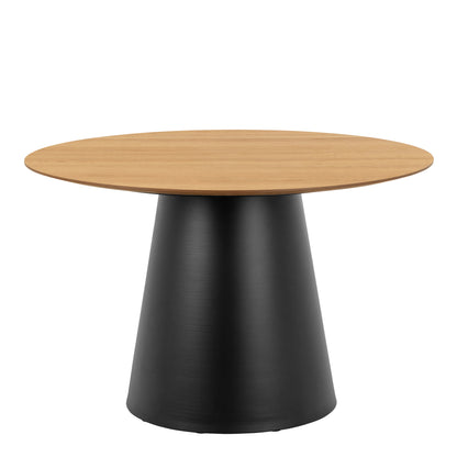 Soli Round Dining Table in Oak/Black 120x75cm Included 4 Darlene Dining Chair with Armrest and Swivel Function in Black