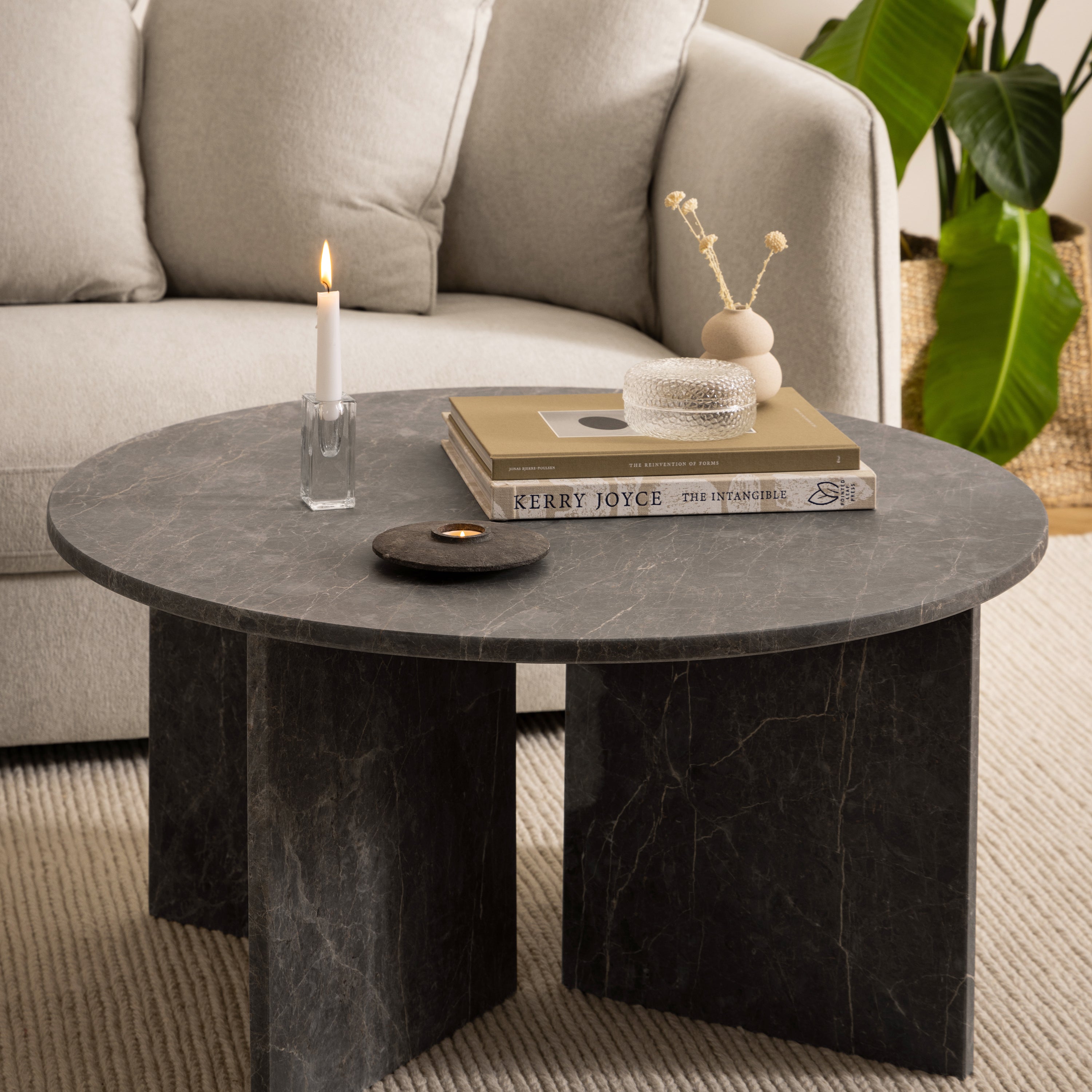 Vega Round Coffee Table with Marron Marble Top 90cm