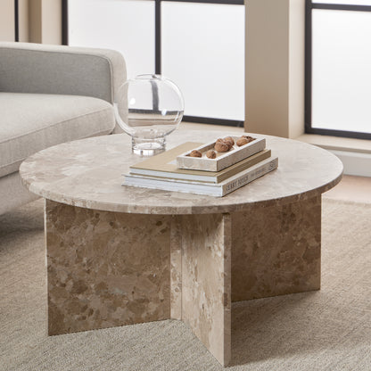 Vega Round Coffee Table with Brown Marble Top 90cm