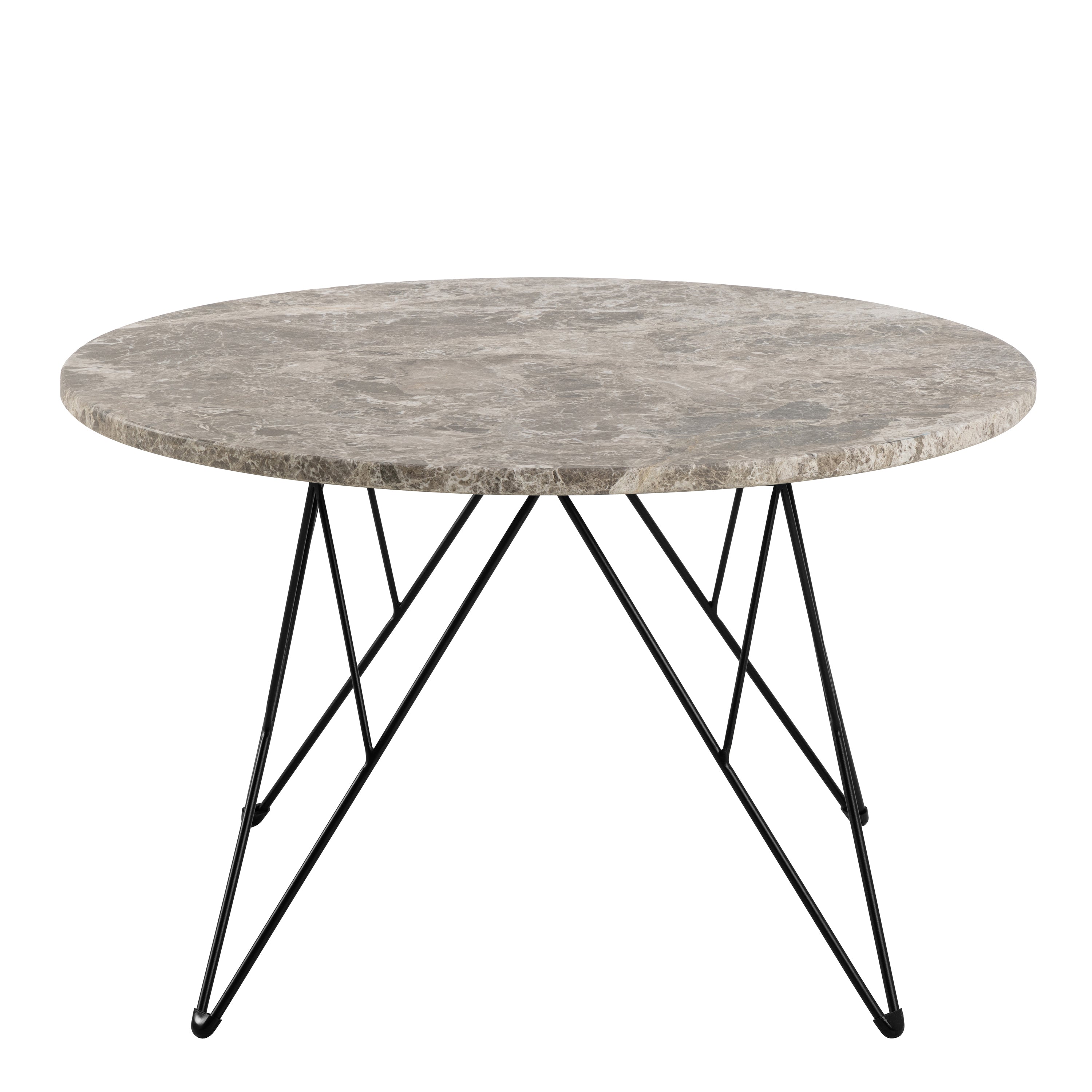 Prunus Round Coffee Table in Brown Marble and Matt Black Coated Steel Base 80x46.4cm