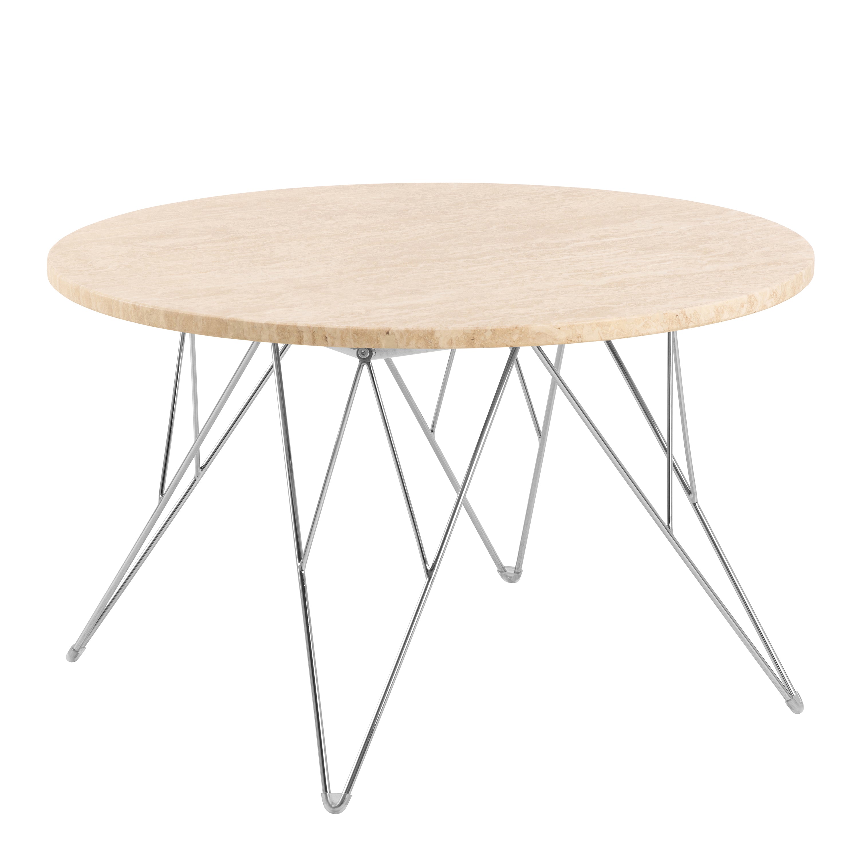 Prunus Round Coffee Table in Matt Beige and Chrome Steel Base 80x46.4cm